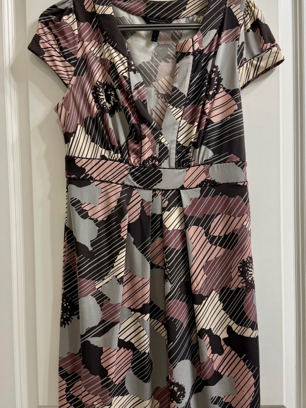 BCBGMaxAzria Mauve, Black & Gray Floral Midi faux Wrap Dress